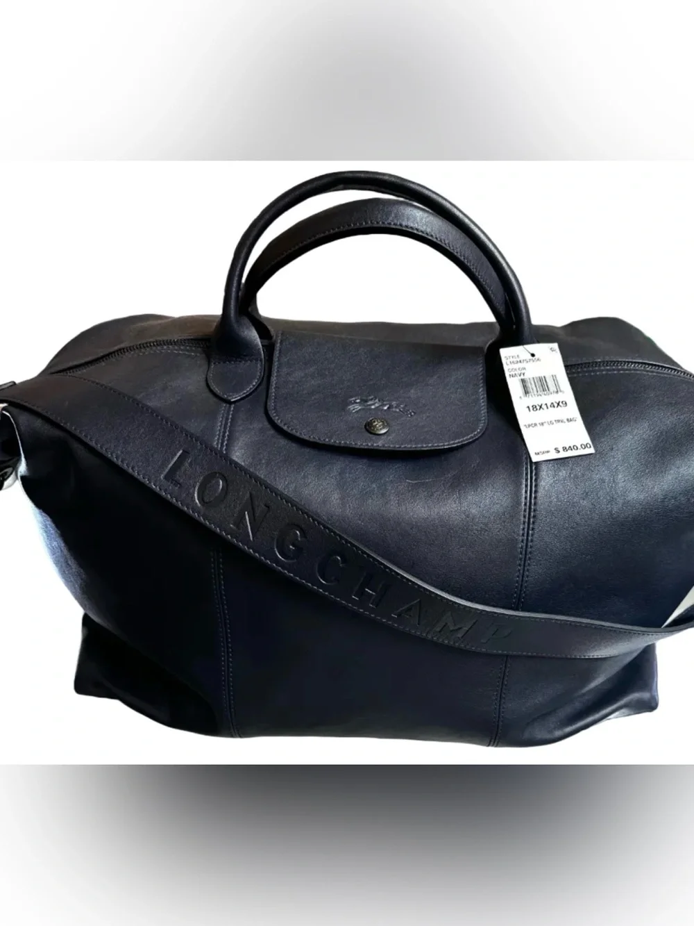 Longchamp Navy leather Cuir Large Travel Bag